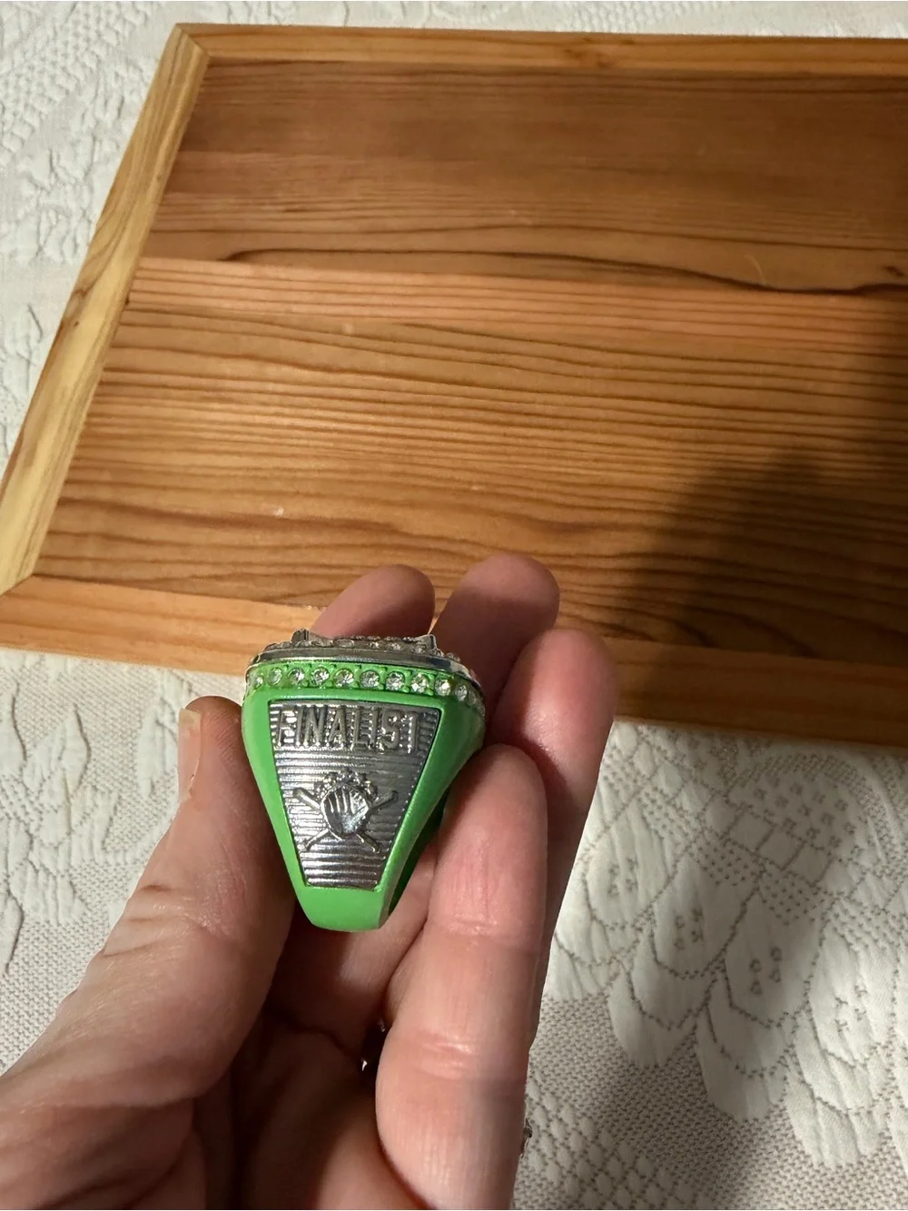 Tournament Finalist Baseball Ring - Silver with Red and Green Accents